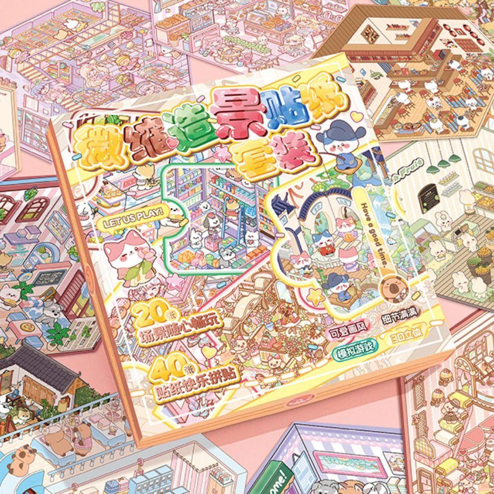 Книга наклеек «Пейзаж 20 в 1» Декоративные наклейки со сценой из хижины капибары Студент