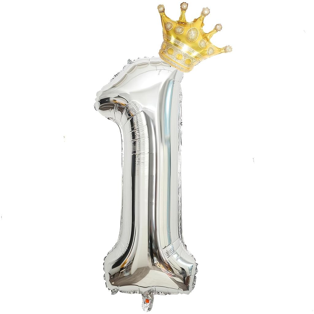 Набор из 2 серебряных воздушных шаров с цифрами от 0 до 9 и золотых воздушных шаров в виде короны, подходит для празднования дней рождения, юбилеев и вечеринок