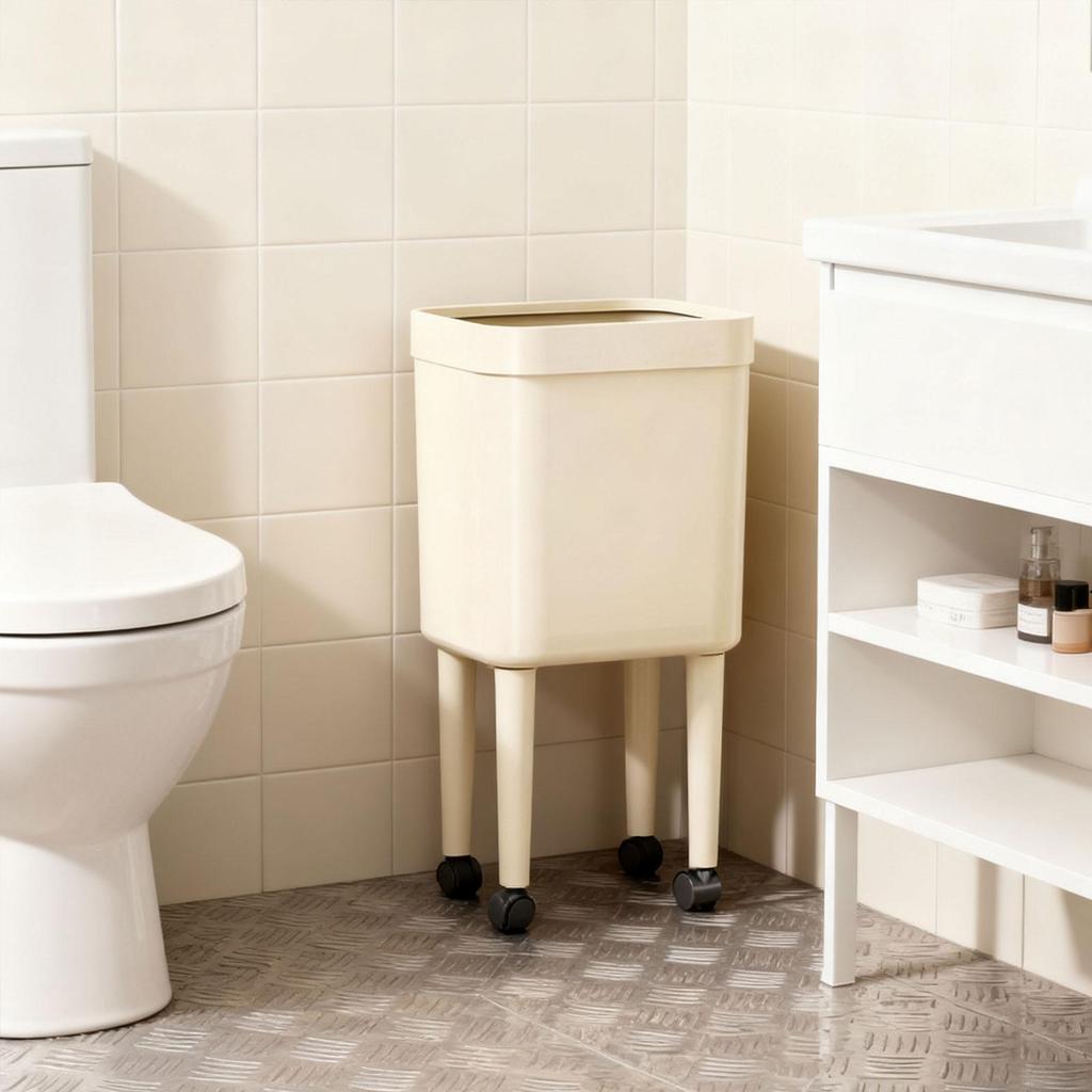 Trash Can with Wheels High Legs Design Convenient Storage Bucket Waste Bin Garbage for Home
