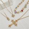 Necklace Set Love Pearl Necklace Silver Rhinestone Necklace Cross Pendant Necklace  Decoration