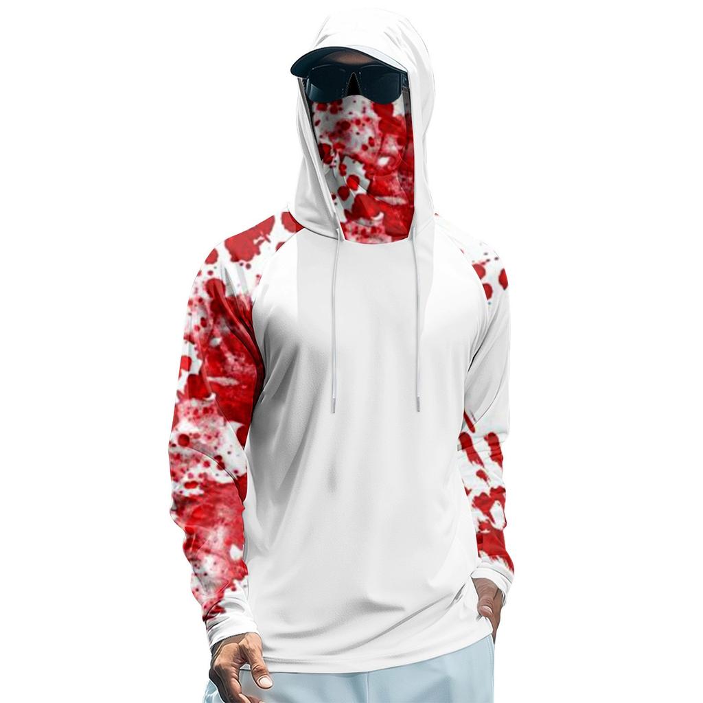 Мужская худи реглан для рыбалки с принтами на Хэллоуин - UPF 50+ УФ защита, длинный рукав, солнцезащитная рубашка с сетчатым козырьком