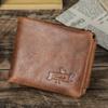 Black Angel Genuine Leather Men's Trifold Wallet - Horizontal Multifunction Design