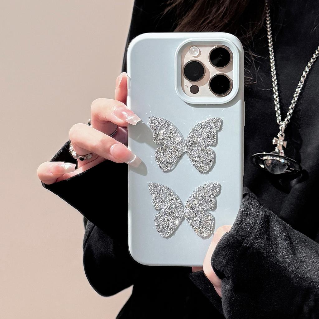 Flash Diamond Butterfly Suitable for 17promax Apple 16 Mobile Phone Case Iphone14 High End Sense 1311 Three Dimensional Soft