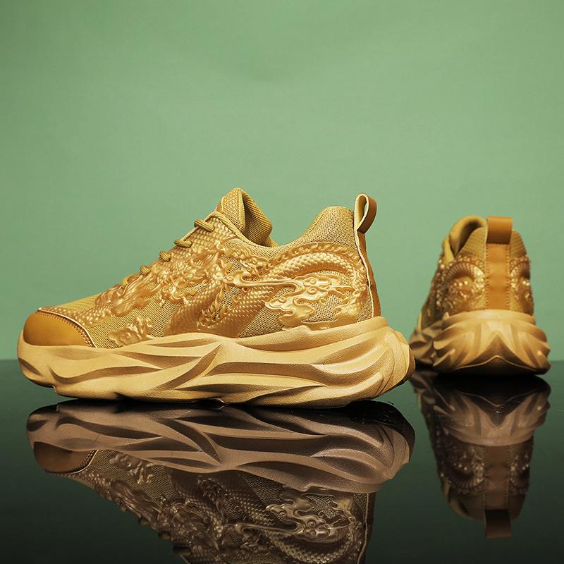 2024 Последние повседневные мужские туфли Красные молодежные драконьи года Универсальные спортивные туфли Толстая подошва Легкие повседневные туфли Дышащие