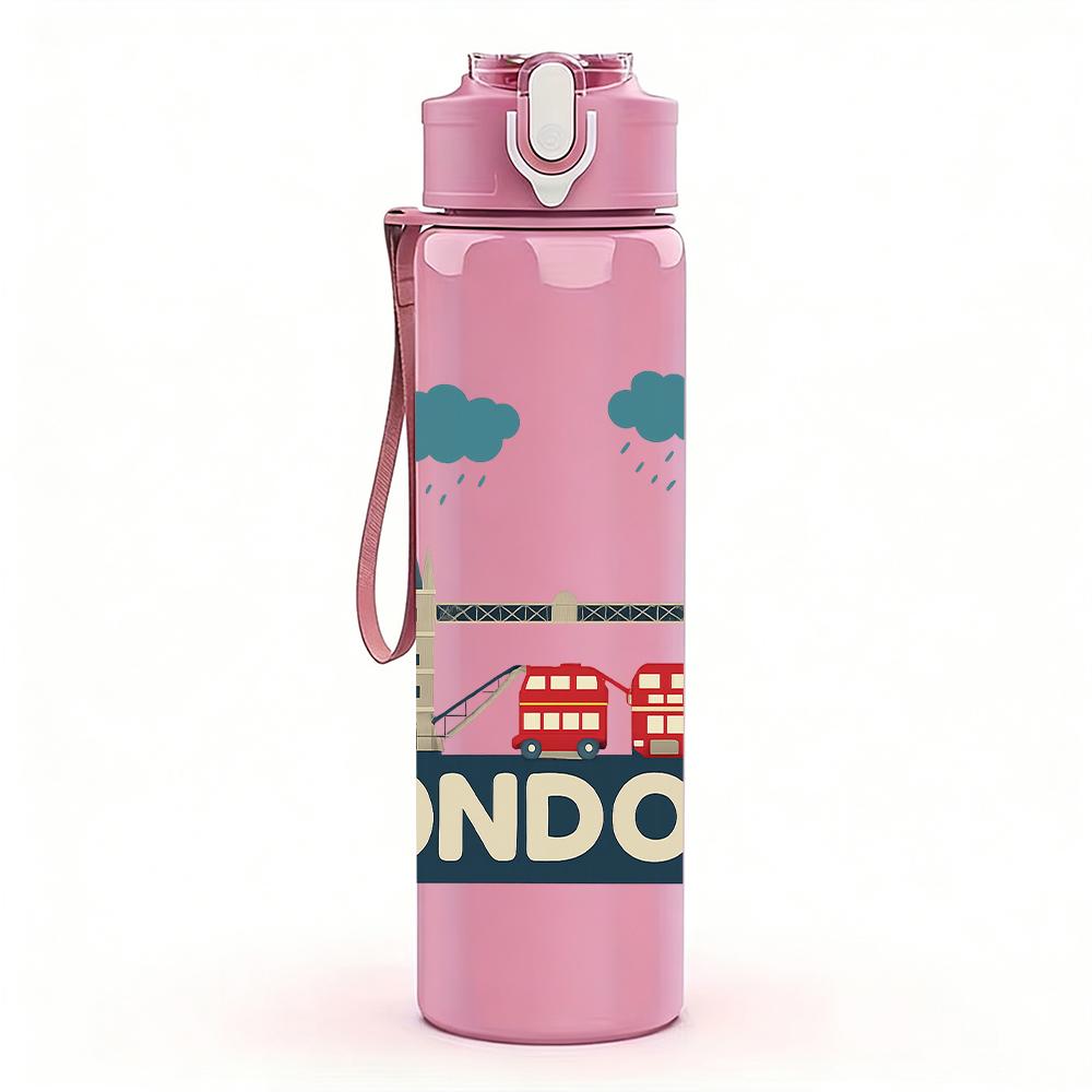 1PC London Tower Bridge Scene 750ml Color Plastic Sports Water Bottle Leakproof Flip Straw Lid For Sports Office Home Use