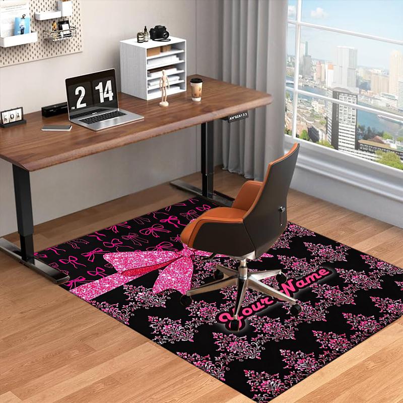 1PC Custom Name Pink Bow Theme Floor Mat Ideal for Living Room, Game Rooms, Office, Bedroom,Floor Mat Playful Design