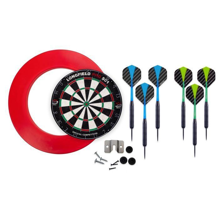 Complete Dart Set - ENGELHART - PRO 501 Sisal Dartboard - 6 Nickel Darts 22 Gr - Protective Ring