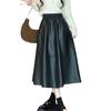 Женская юбка А-силуэта из искусственной кожи ПУ средней длины 2024: Осень/Зима Мода, Эластичная Талия, Универсальный Темперамент, Свободный Крой Дизайн «Зонтик»