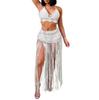 Crochet Bikini Top and Fringe Maxi Skirt Set Women 2 Piece Beachwear Bathing Suit Cover Up