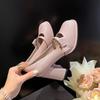 Fashion Coarse Heel Shoes Spring New Round Head Shallow Mouth Butterfly Knot Set Foot Waterproof, Non-slip Wear-resistant High Heels