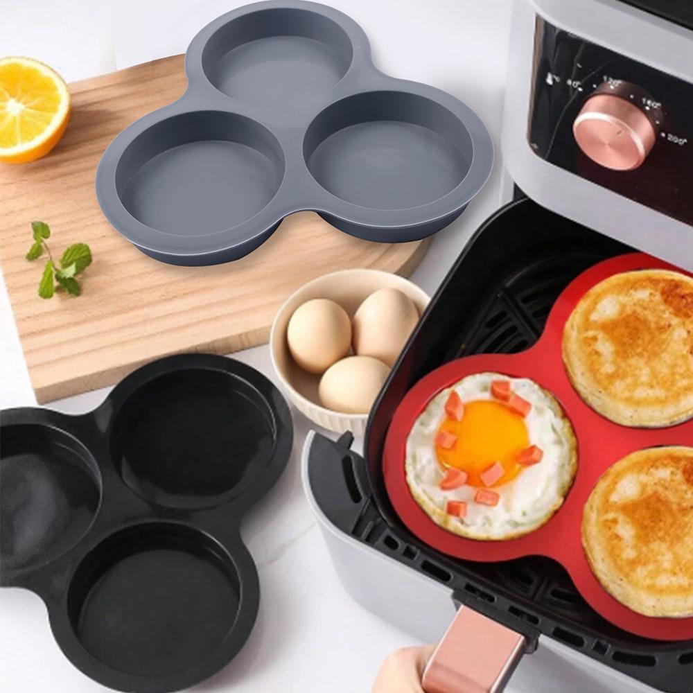 1pc Silicone Egg Mold Air Fryer Egg Pan Reusable 3-Cavity Muffin Cake Baking Mould Kitchen Cooking Accessories Multipurpose Mold