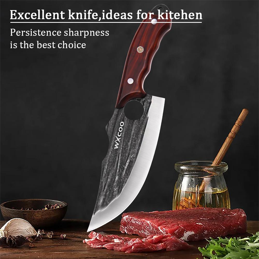 Кухонные ножи из кованой нержавеющей стали, разделочный нож, профессиональный поварской нож, многофункциональный нож для нарезки мяса с чехлом