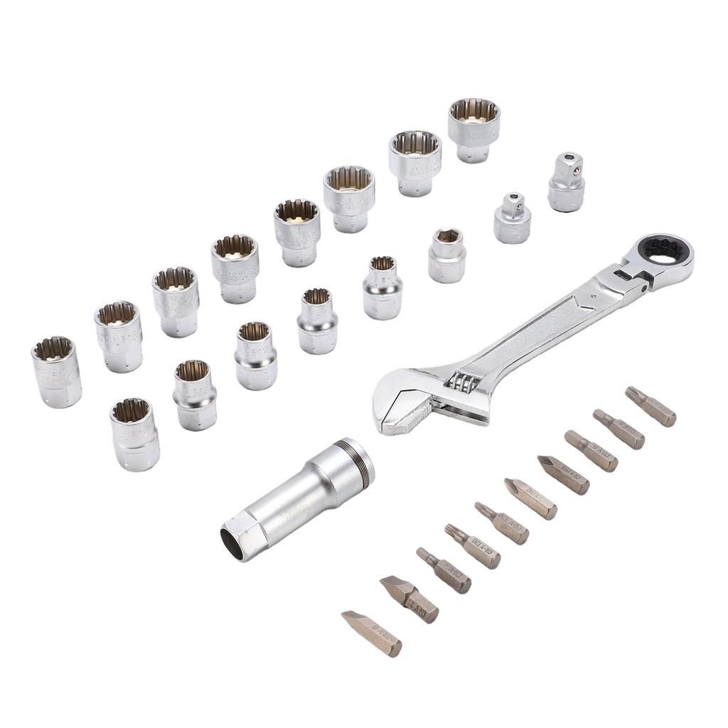 Pass Through Socket Set 3 8 1 2 Inch Drive Sockets 72 Tooth Reversible Wrench Tool Kit for Hex Square Spline Socket