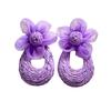 Sweet Mesh Flower Earrings U-shaped Beach Drop Earrings Straw Weave Earrings  Girls Gift