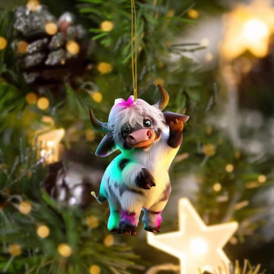 Christmas Cow Pendant Durable Acrylic Adorable Cow Ornament for Christmas Tree Decoration Party Favor