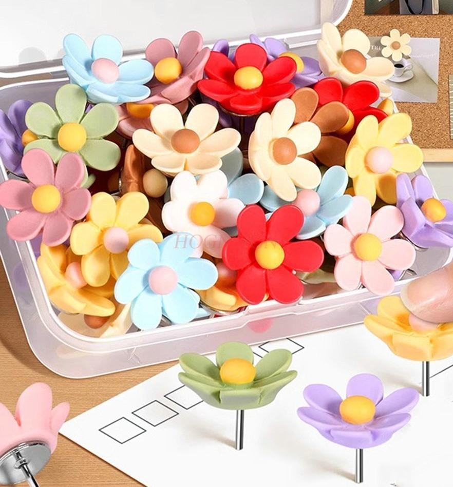 30pcs Flower colored photo wall nail pushpin creative cute metal nail felt soft wood board