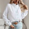 FiveFive Fashion Women Shirt Elegant Office Ruched Stand Collar Single Breasted Long Sleeve Top Causal Solid Comfort Simple Shirt Plus Size