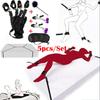 5pcs Set Bed Restraint Bondage Handcuffs Sextoy Nipple Clamp Eye Blinder Feather Tickler Kit SM Slave Adult Game Restraints