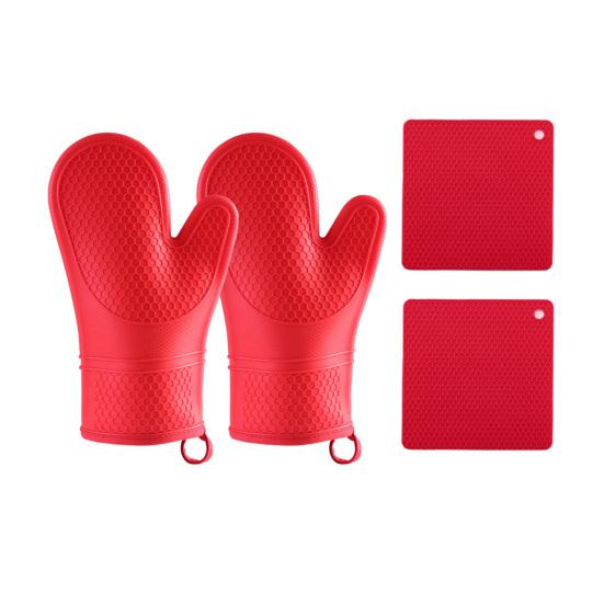 Набор прихваток и подставок под горячее, термостойкие кухонные перчатки с нескользящей силиконовой поверхностью, удлиненные прихватки и подставки под горячее для готовки и выпечки