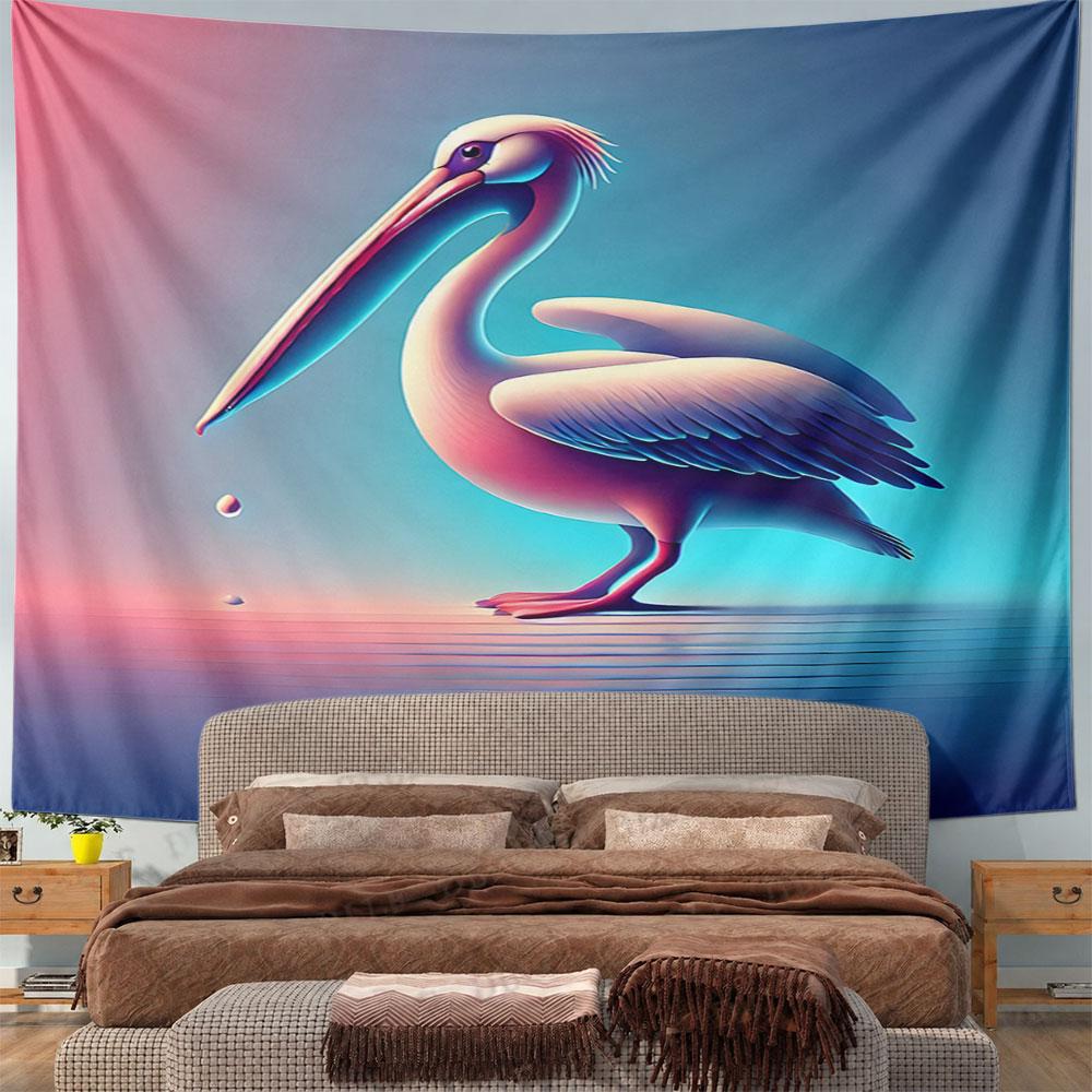 "Elegant Pelican on Gradient Background" Pattern Wall Hanging Tapestry Decorative Tapestry Home Decor for Bedroom and Living Room