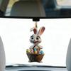 Easter Bunny Ornament 2D Flat Acrylic Bunny Car Rearview Mirror Charm Cartoon Bunny Egg Hanging