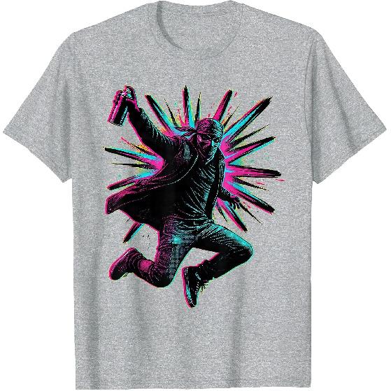 Graffiti Artist Mid-Leap Spray Can Street Art T-Shirt
