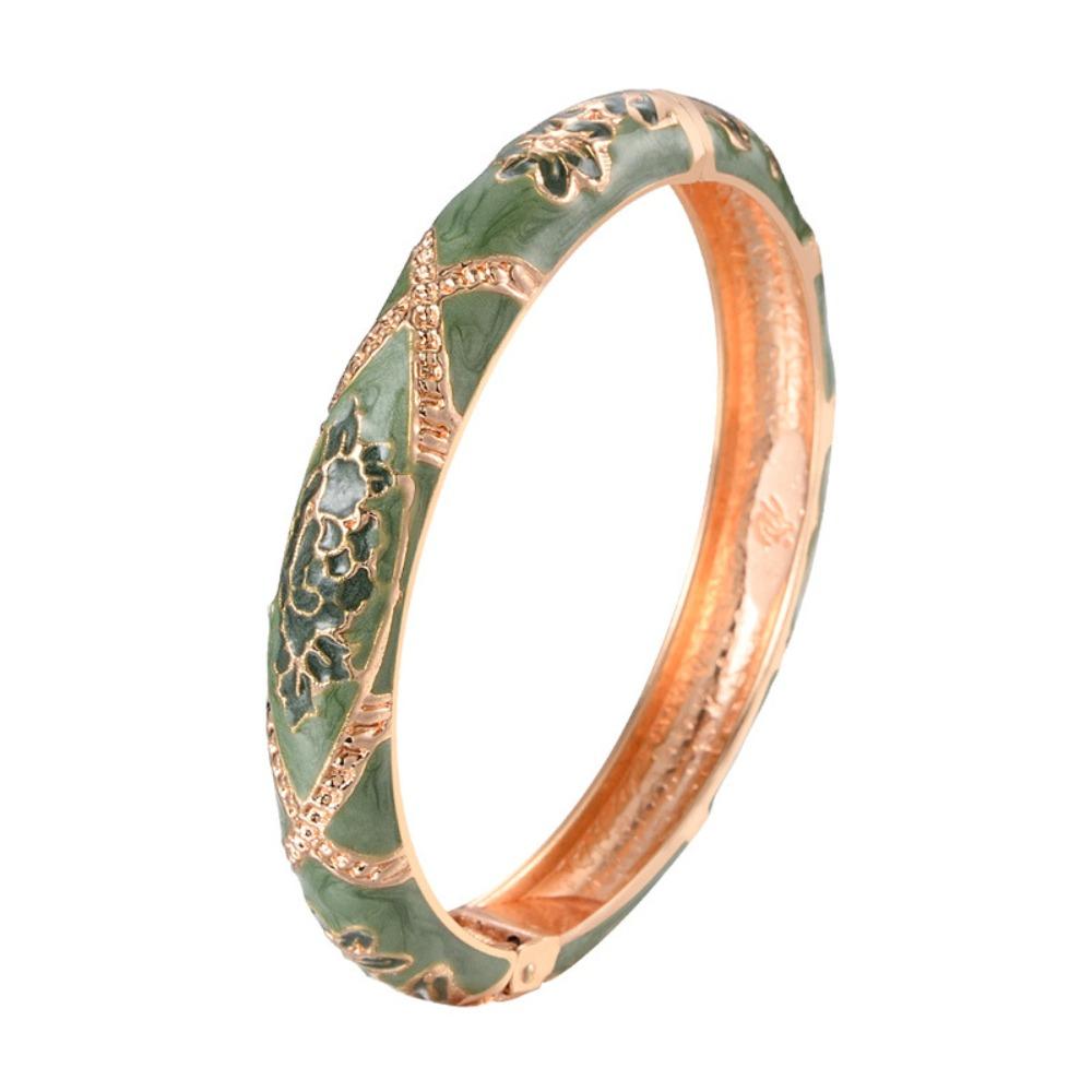 Traditional Hollow Out Flower Bangle Chinese Women's Hand Bracelet Vintage Cloisonne Bangle Girls