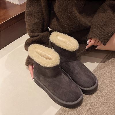 Теплые зимние ботинки на толстой подошве с мехом, женская обувь 2025 новая коллекция осень-зима, плюшевые утолщенные пушистые ботинки, хлопковая обувь