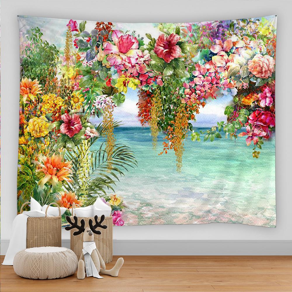 3D Colorful Flower Tapestry Beach Wall Tapestry Psychedelic Home Living Room Background Wall Fabric Decorative Tapestry
