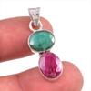 Emerald,Ruby(Simulated) Gemstone Handmade 925 Sterling Silver Pendant 1.5" M7t18