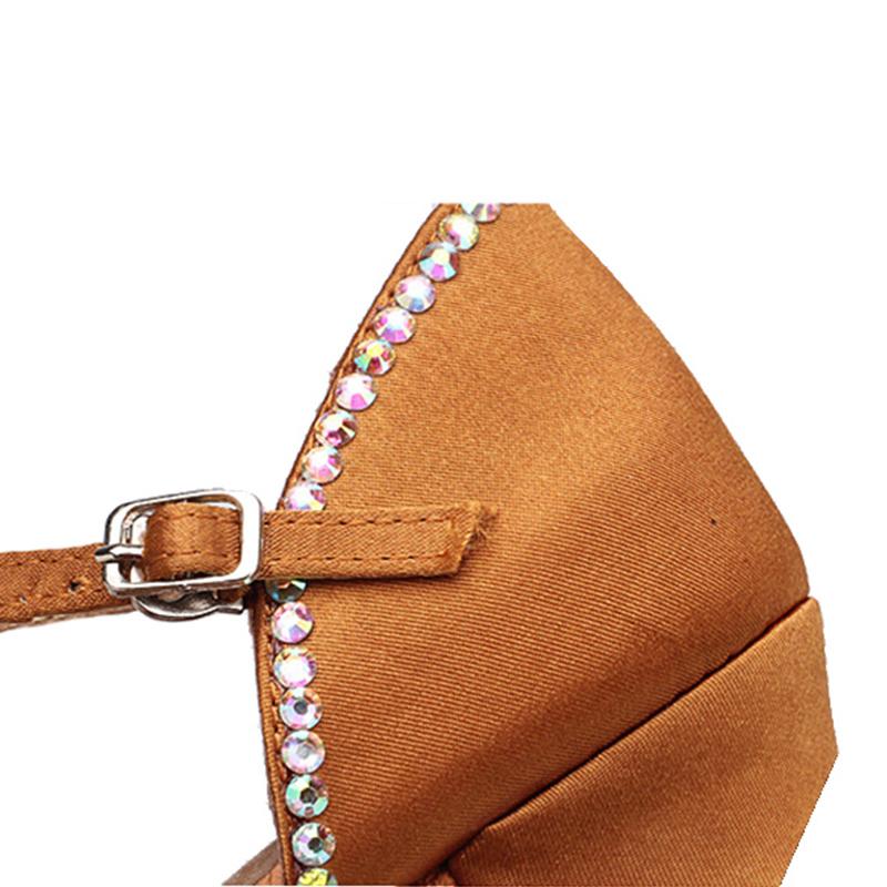 Женская атласная обувь для латинских танцев для девочек, детская танцевальная обувь для бальных танцев и сальсы на низком каблуке со стразами