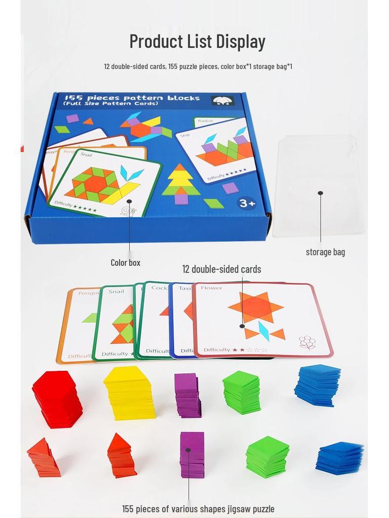 Creative 155-Piece Early Education Geometric Tangram Puzzle for Children