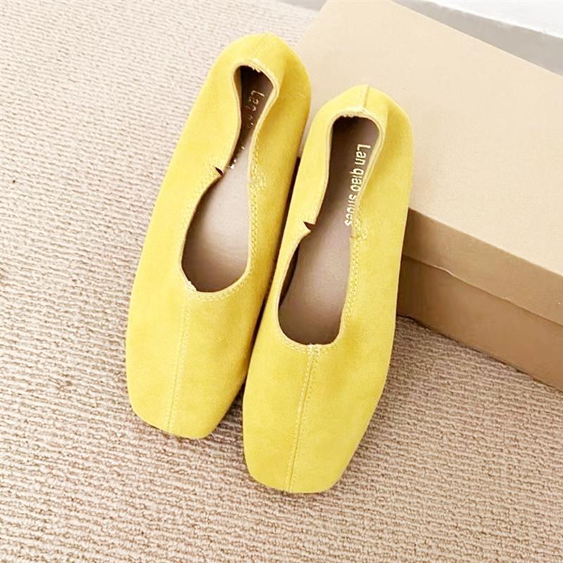 Fashion AIYUQI Women's Flat Shoes Genuine Leather Non-slip Square Toe Ballet Shoes Female Moccasins Large Size Slip-on Loafers For Women