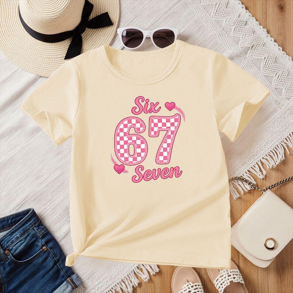 Number 67 Six Seven Graphic T-Shirt Women Summer New Short Sleeve Casual Tops Y2k Cute Heart Casual Short Sleeve Tee for Womens