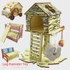 Solid Wood Hamster Climbing Frame Car House with Stairs and Platform Nest Fence for All Seasons.