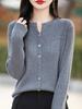 Women's Slimming V-Neck Stripe Button Cardigan for Autumn/Winter