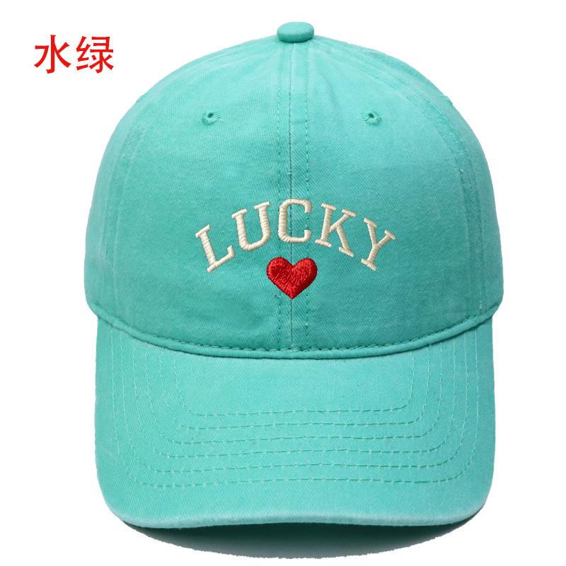 New LUCKY love embroidered baseball cap washed retro fashion men's and women's casual versatile cap