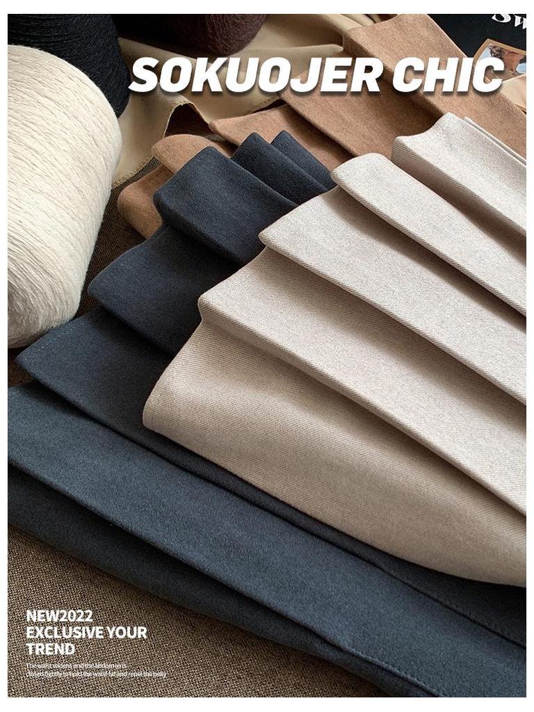 Женская высококачественная черная юбка А-силуэта плиссе из смесовой шерсти - Плотная, с высокой посадкой, стройнящая, большого размера, короткой длины для осени и зимы.