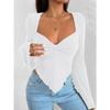Women's T-shirt Vacation V-neck Trumpet Sleeve Waist Irregular Knitted Long-sleeved T-shirt Top