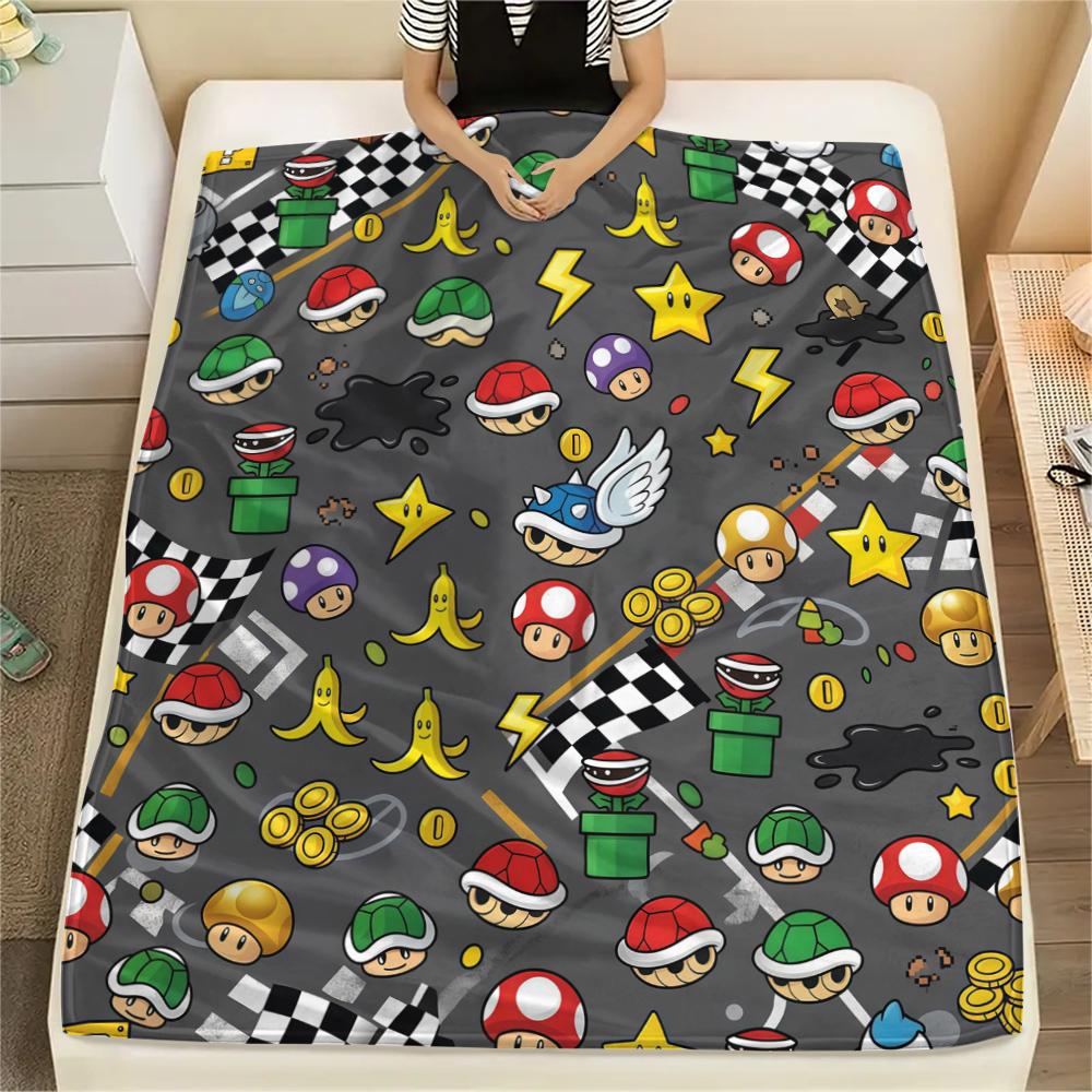 Super Mario Flannel Blanket Print, Warm Soft for Sofa Bed Chair, Perfect for Travel Picnic Bedroom -HE61