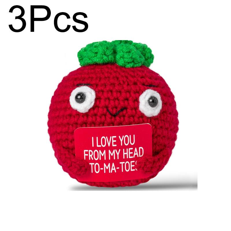 1/3Pcs Tomato Handmade Frend's Gifts Funny Doll With Card Knitted Crochet Room Decoration Positive Energy