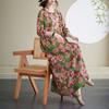 Round Neck Long Sleeve Bohemian Clothing Retro Autumn Cotton Linen Dresses Vintage Casual Floral Printed Long Dress for Women
