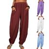 Women's Casual Pockets Elastic Waist Solid Pants Loose Long Trousers Pants