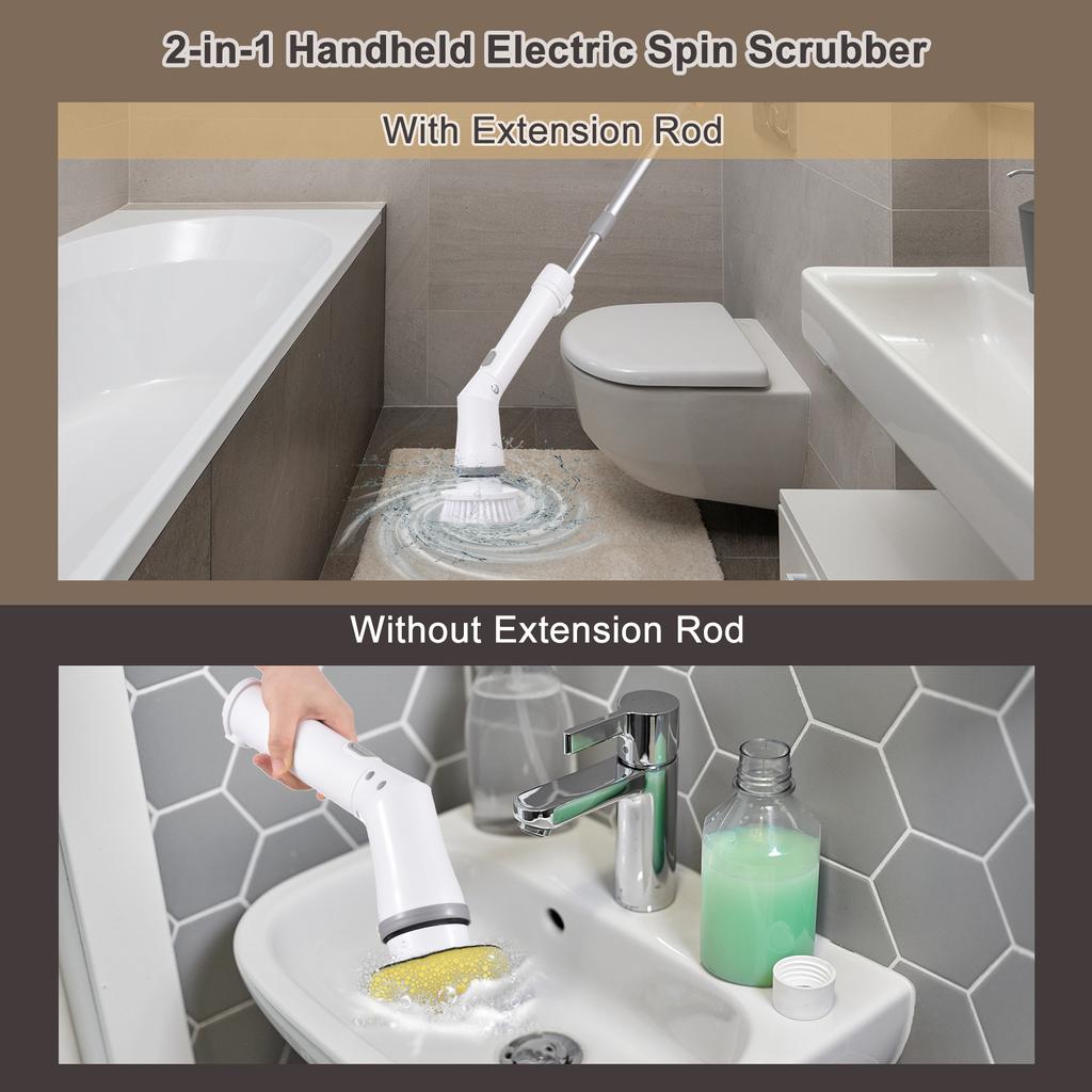 Электрическая щетка для чистки Spin Scrubber Handheld, беспроводная, 2 скорости с удлинителем для ванной комнаты, ванны, туалета, стены, плитки, пола
