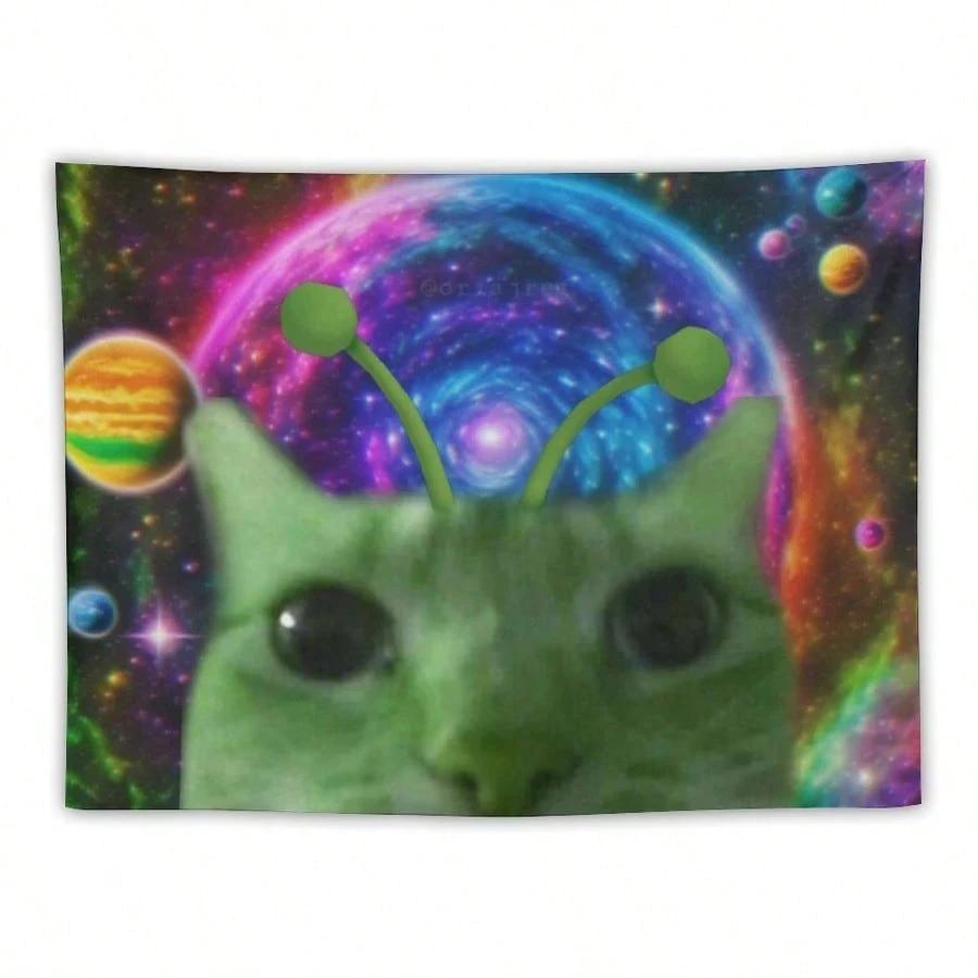 VIKAMA Trendy Alien Cat Tapestry EasyCare Wall Hanging For Gaming Rooms Personalised Decorative Wall Tapestry