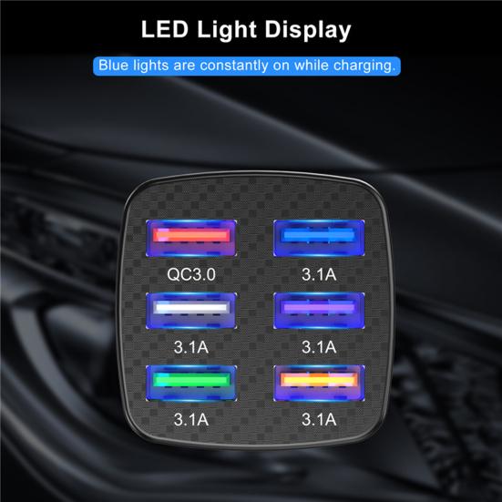 Car Charger 6-in-1 Safe Charging Mini QC 3.0 3.1A 6 USB Fast Charge Automotive Charger for Automobile