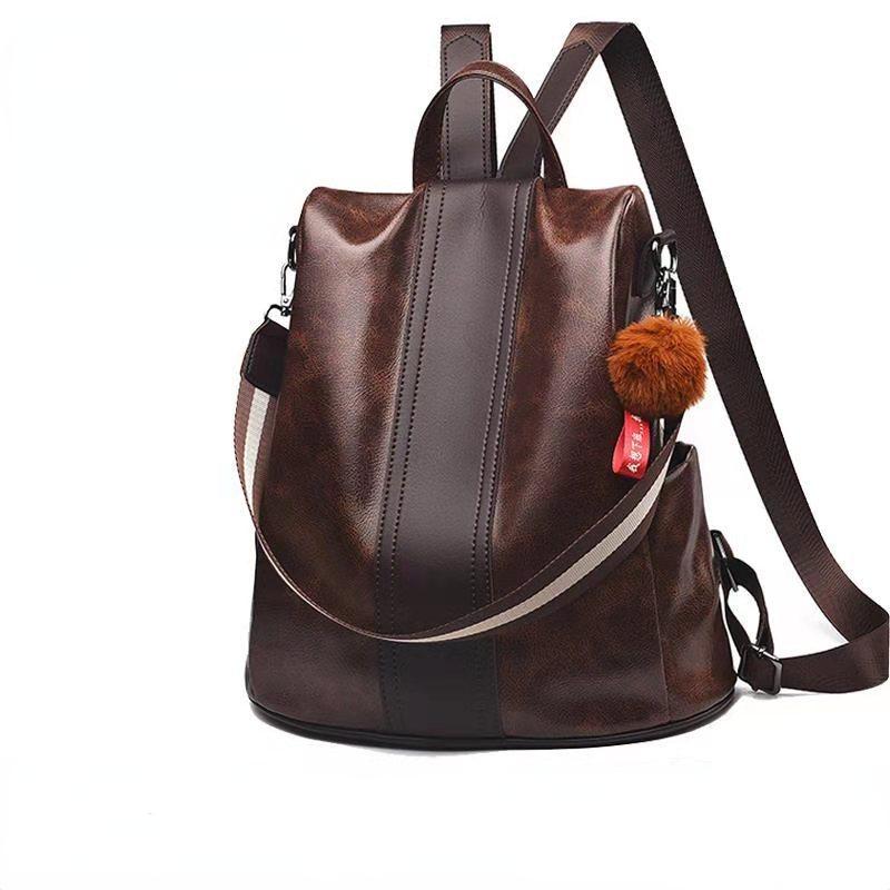 Soft Leather Backpack Women's Anti-theft Schoolbag Lightweight Shoulder Bag Satchel Handbag Travel Daily and Shopping Bag