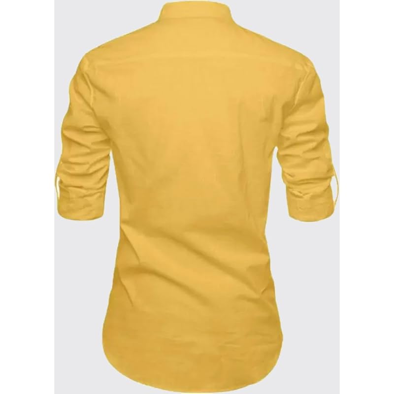 Deemoon Men' Full Sleeve Short Kurta Shirt With A Trendy Mandarin Collar Crafted From A Premium Cotton Blend For Comfor