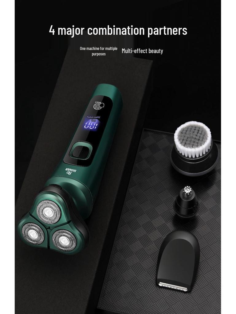9D High-Power Electric Shaver with Digital Display, USB Charging, Washable Design, Floating Razor & Multifunctional Beard Trimmer