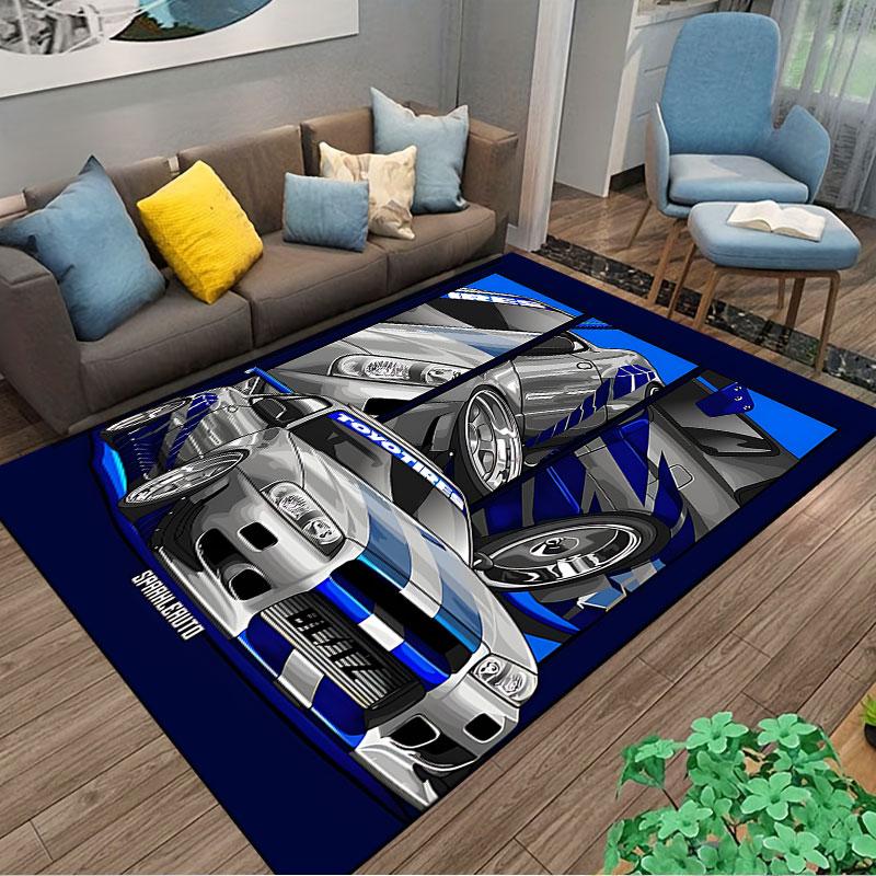 Sports Car Graphic Rug Design suitable as a non-slip mat for the living room or bedroom sofa